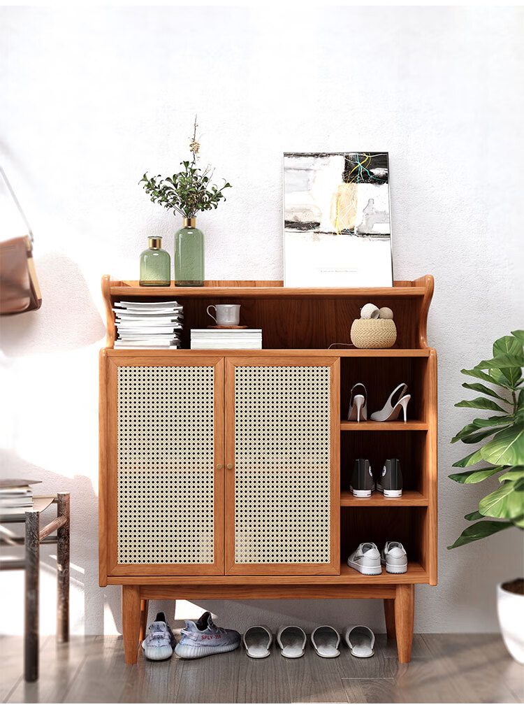 鞋柜实木北欧藤编简约现代储物柜日式玄关柜门厅餐边柜创意收纳柜a款