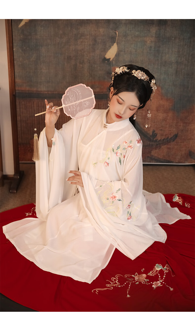 熊迪明 原创汉服女袄裙刺绣立领褶裙春夏日常长袄明制 牡丹记 白色上