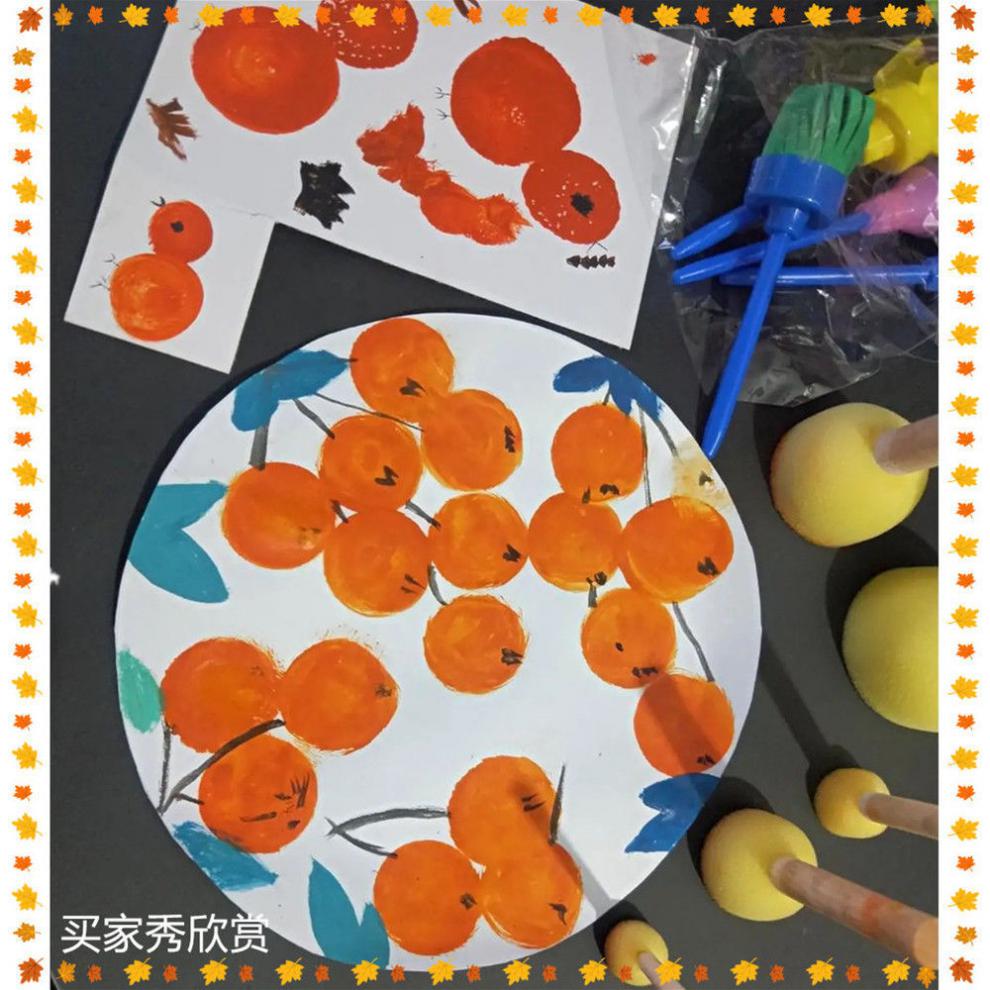 蘑菇头海绵画刷儿童美术绘画拓印diy海绵刷幼儿园涂鸦颜料套装不另配