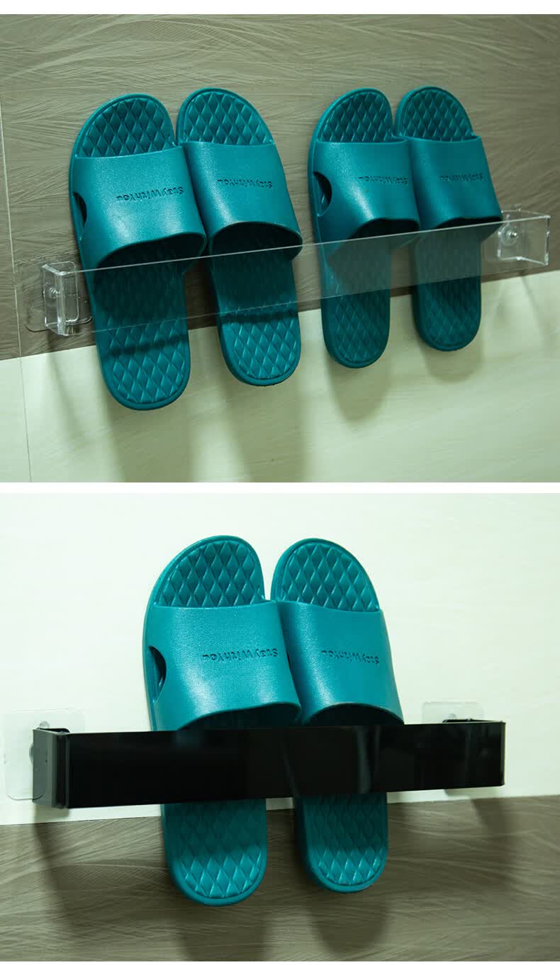 亚克力浴室拖鞋沥水架壁挂式免打孔卫生间厕所收纳架 透明长45cm(放置