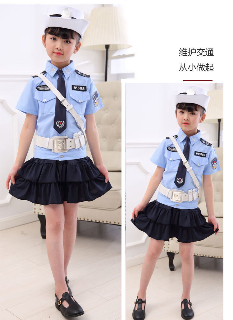 迪士尼童装夏季儿童小警察服短袖套装警官衣服小套装男女童小交警演出