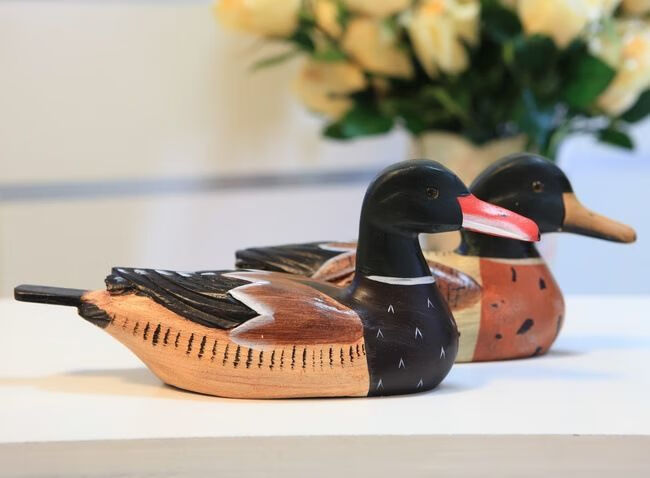 四只木鸭子风水摆件手工实木雕刻木桃花阵大师指点催旺桃花姻缘转运