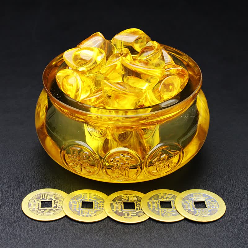 小米mi生态同款易晶缘琉璃金元宝黄色水晶聚宝盆摆件办公桌桌面饰品