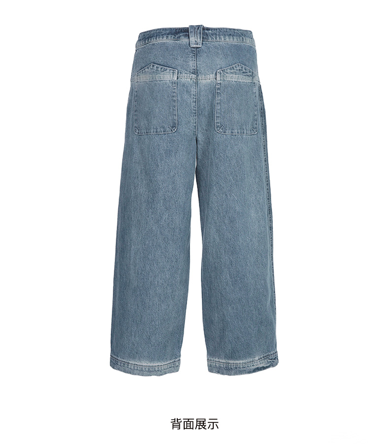 斯琴女裤仔蓝色纯棉八分宽松休闲阔腿牛仔裤ckc2016仔兰xxl
