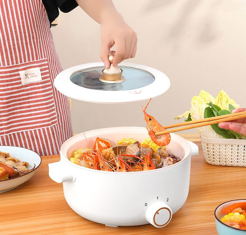 韩国现代hyundai电火锅多功能加厚陶瓷釉内胆电煮锅家用电汤锅宿舍