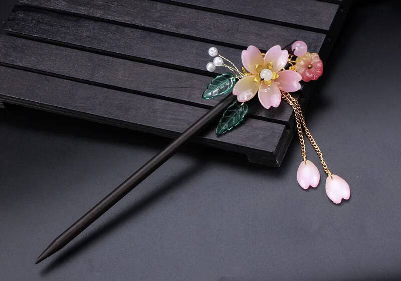 钗子古风流苏 古风发簪女 步摇流苏钗子旗袍汉服头饰 花朵发饰盘发木