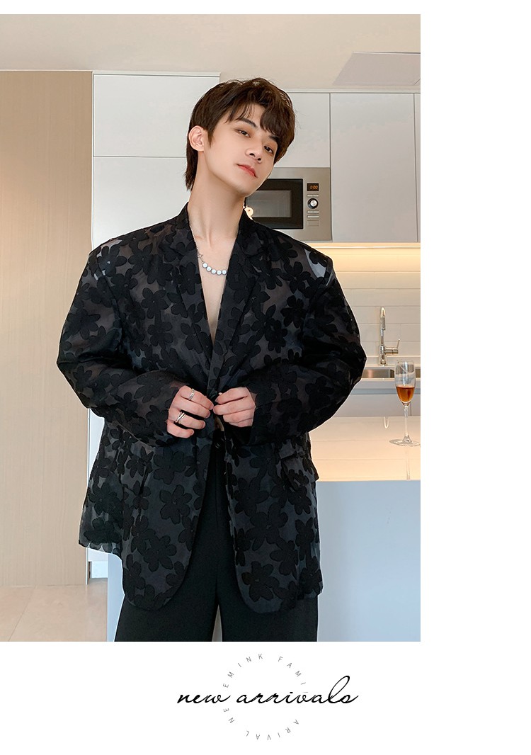 禁欲系冷淡风男装便西男炸街西装外套男ins潮白色花朵设计感休闲小