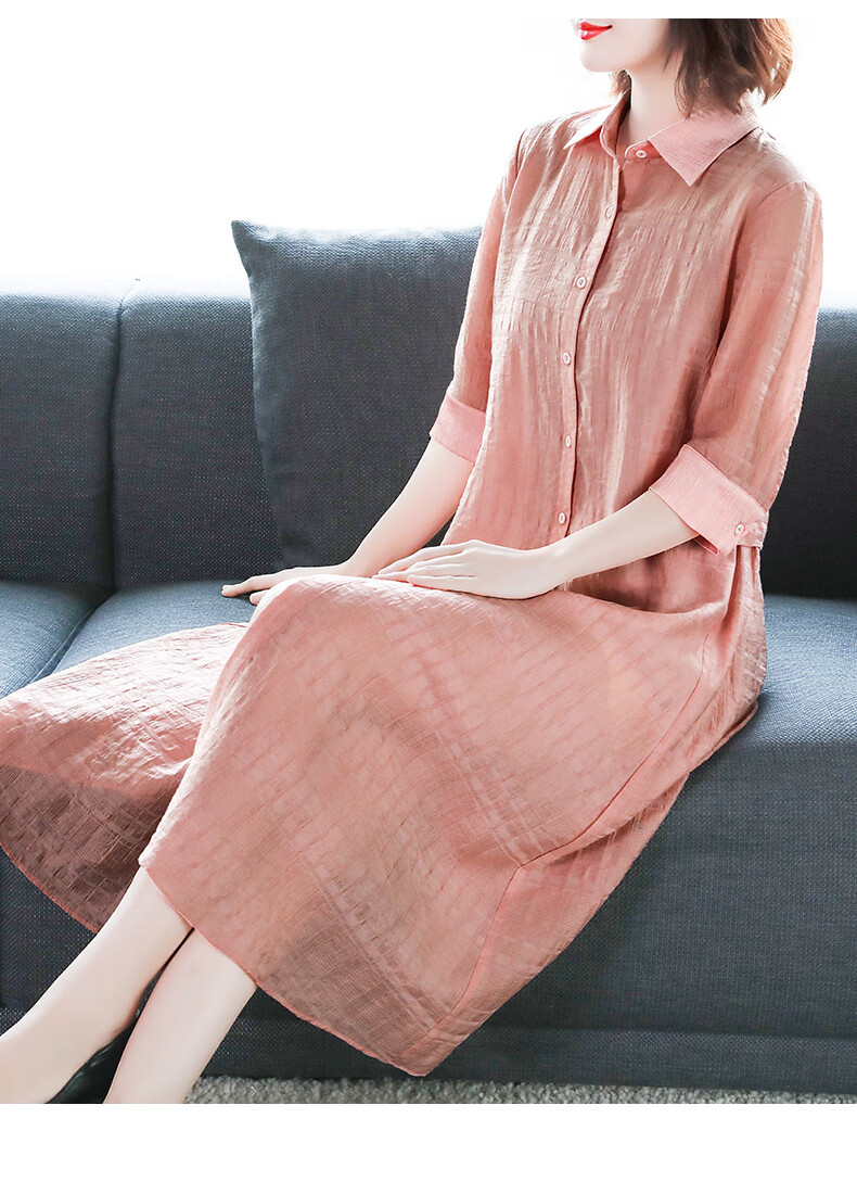 高端品牌女装 连衣裙女夏季2020新款韩版中长款宽松大码棉麻衬衫裙中