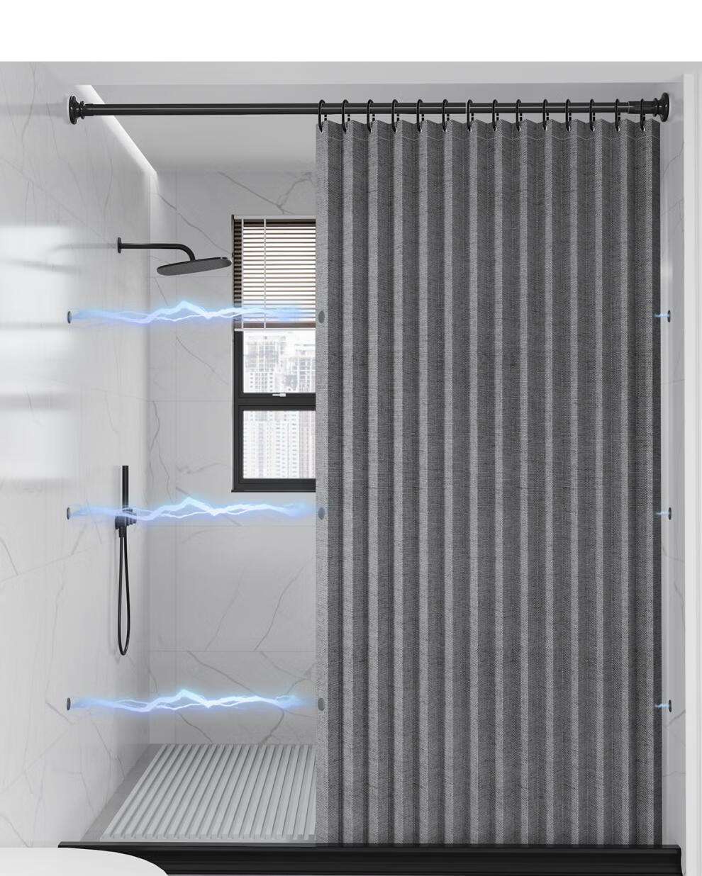 折叠隐形浴帘套装免打孔卫生间磁吸隔断帘浴室防水布干湿分离 加磁