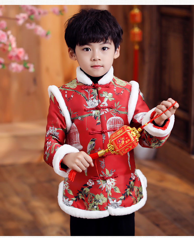 珍妮羊男童拜年服汉服加厚中国风新年装男孩宝宝周岁礼服儿童过年唐装