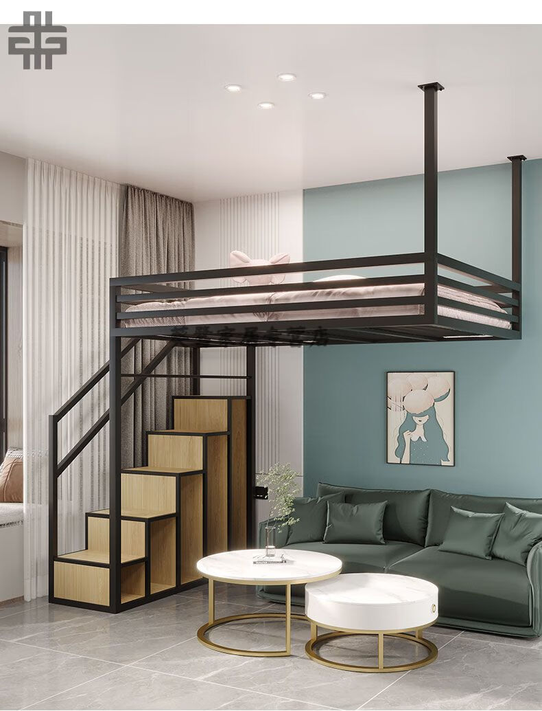 荣达发 阁楼床高架隔空床悬空中组合上铺床下空间半高床小户型带衣柜