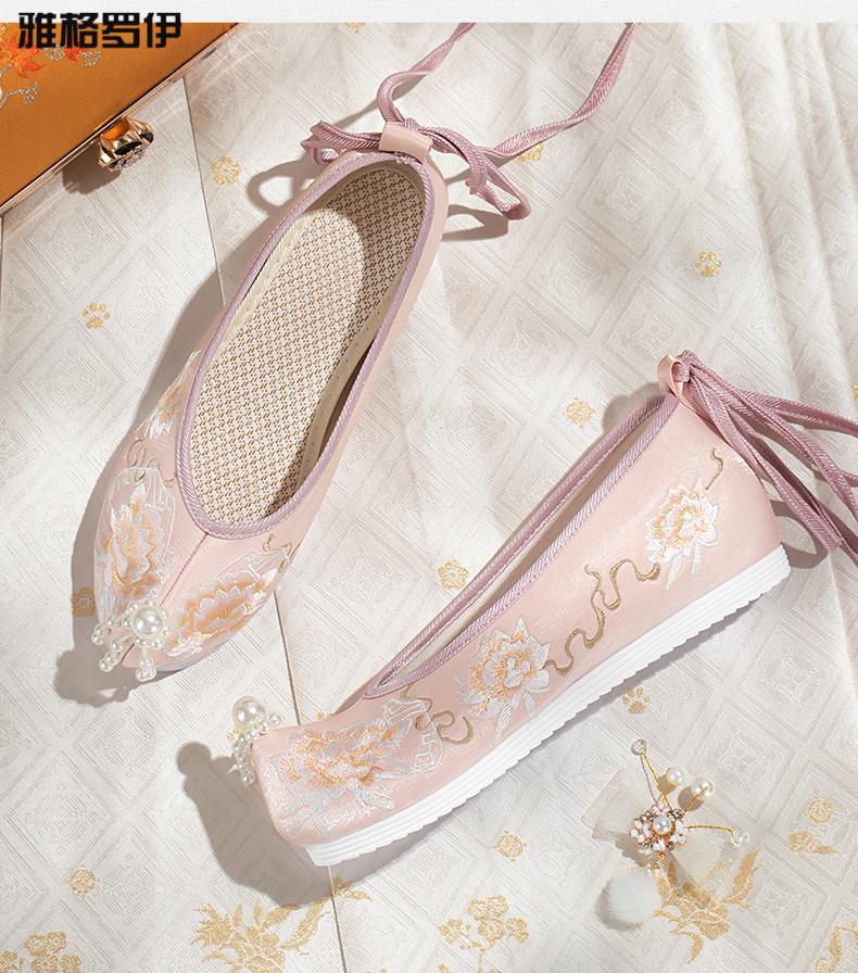 配汉服的鞋子女式古风布鞋夏鞋搭配古装翘头履内增高珍珠明制改良仙女