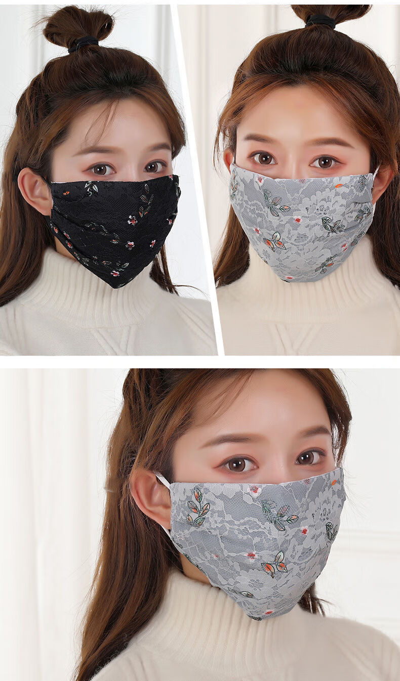 蕾丝口罩蕾丝口罩女秋冬加棉加厚保暖加大防寒透气韩版可爱护脸时尚