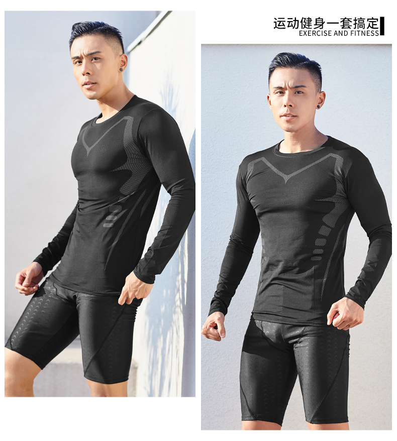 男士泳裤平角五分裤紧身 游泳裤男士泳衣套装温泉紧身防尴尬激凸平角