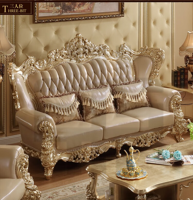 捷兆 法式大沙发 欧式真牛皮沙发法式豪华高端实木雕花别墅客厅家具