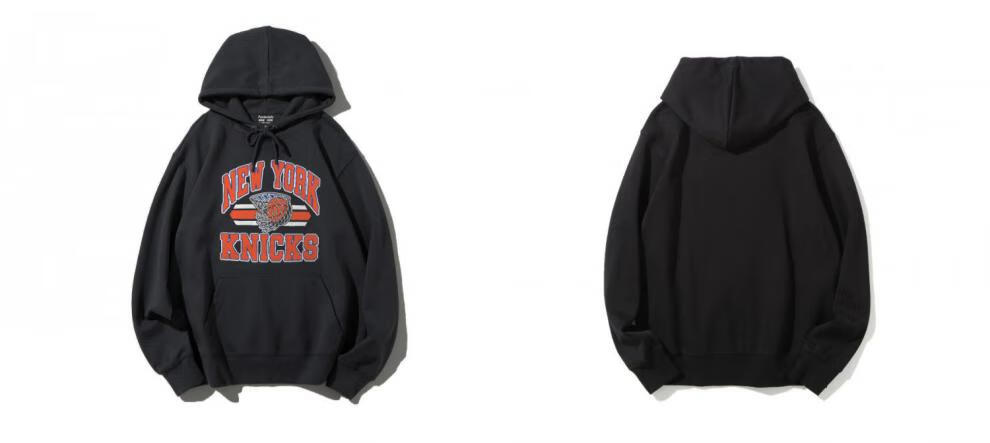 纽约尼克斯new york knicks篮球长袖卫衣男戴帽运动旅行欧美嘻哈 黑色