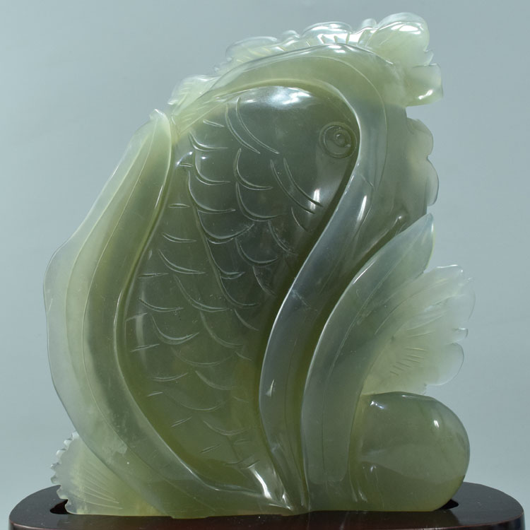 岫玉摆件岫玉鱼摆件辽宁岫岩玉石鱼摆件精品鲤鱼摆件升职礼物 10号
