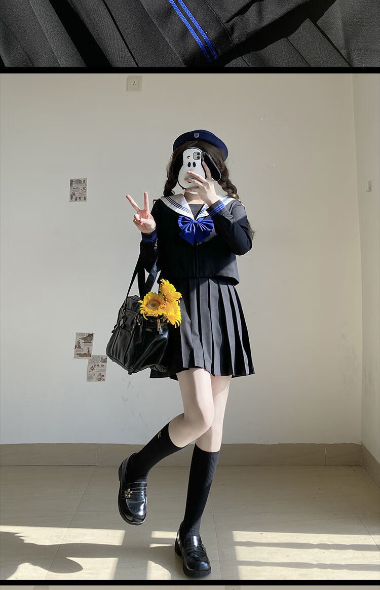 【神北jk】jk黑三本黑长裙日系学院风正统基础款制服水手服套装女