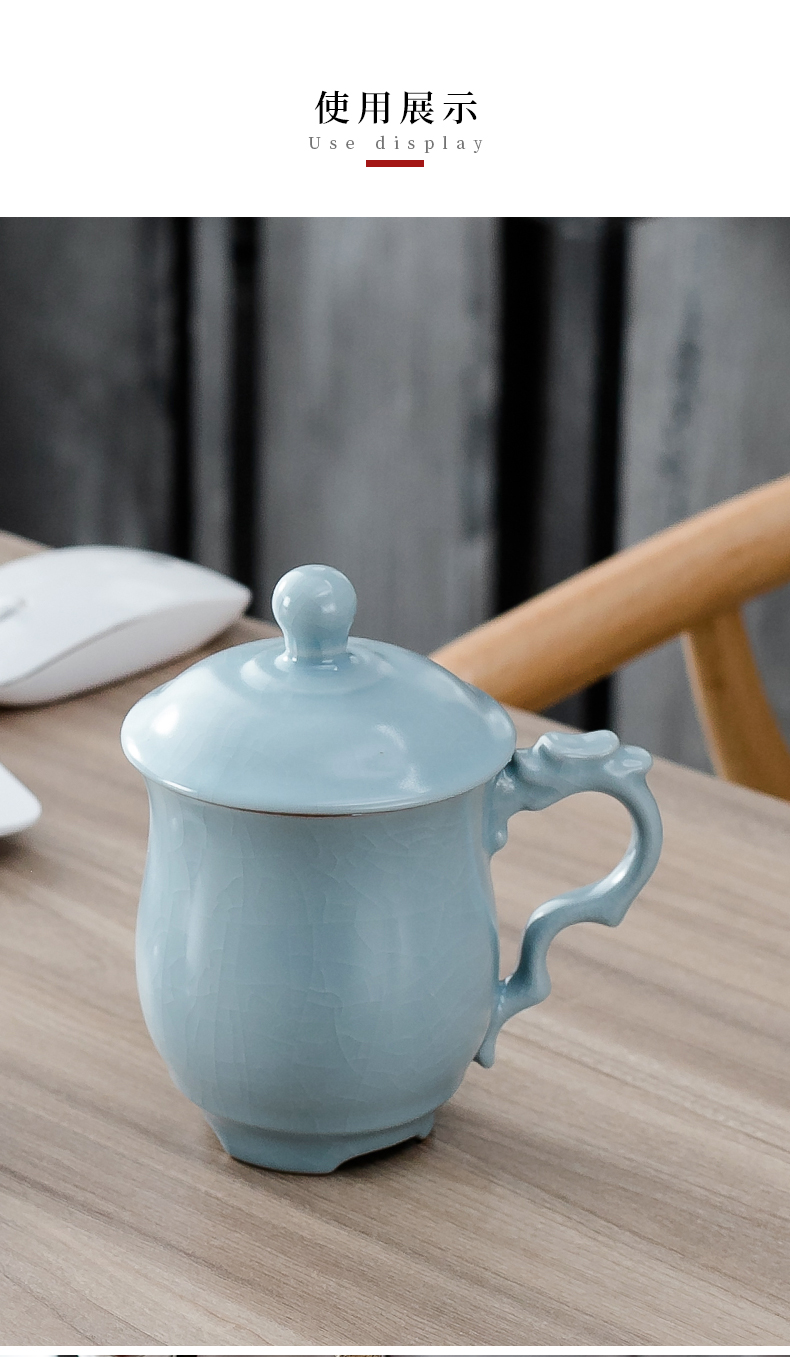 汝窑龙头杯会议龙头杯汝窑办公杯陶瓷茶杯冰裂釉带盖个人杯开片可养