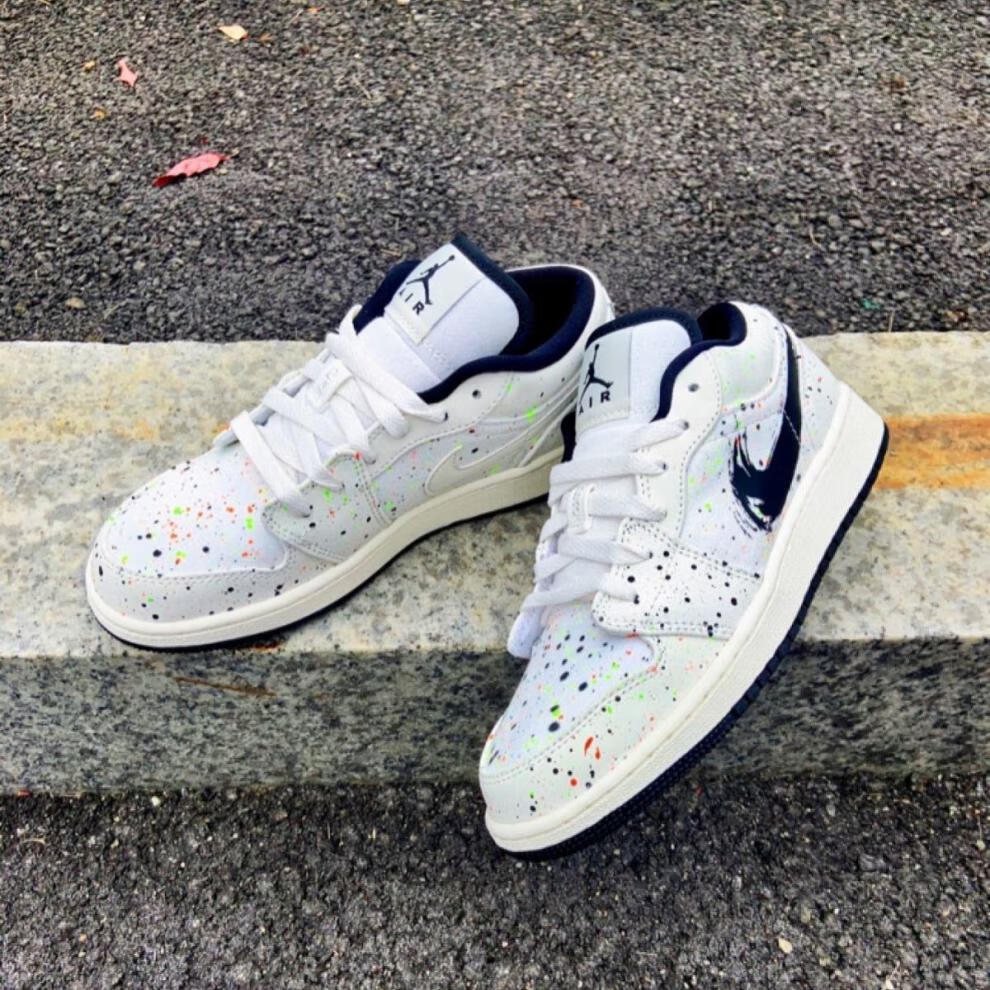 low水彩泼墨低帮百搭潮流学生情侣款休闲板鞋篮球鞋 aj1低帮水彩泼墨