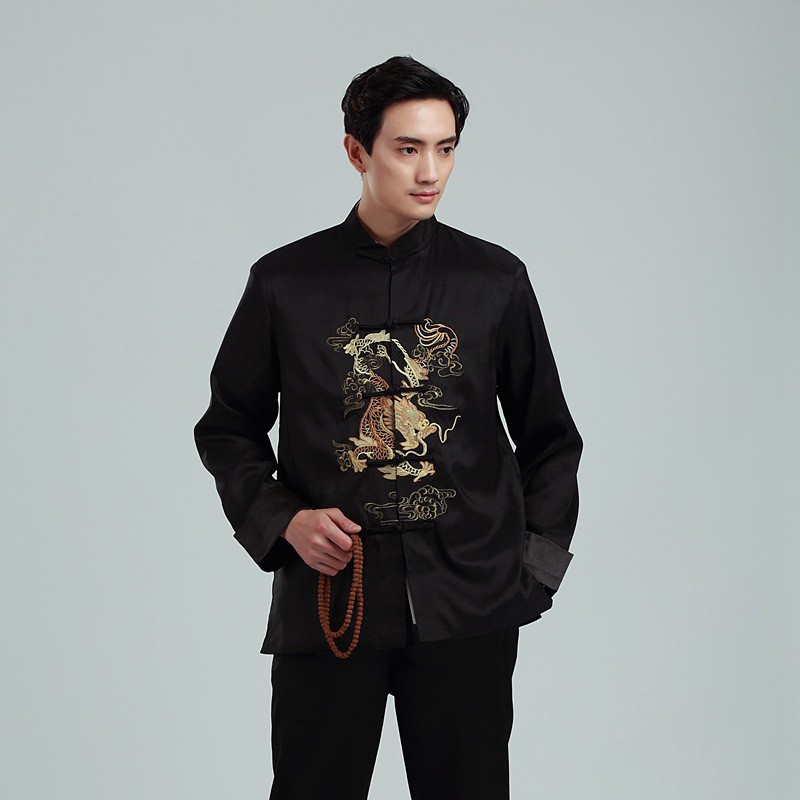 伴郎服中式唐装青年休闲中式装中国风刺绣龙上衣婚礼汉服长袖外套伴郎