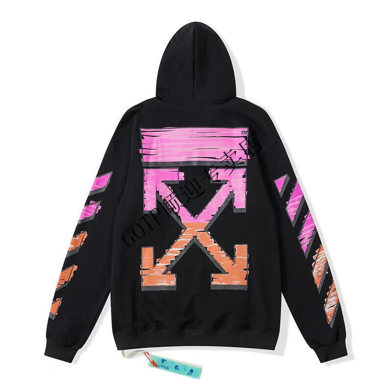 潮牌情侣装offwhite卫衣泼墨樱花印花加绒宽松ow男女连帽秋季外套