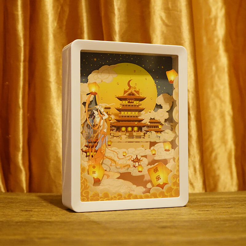 广东中山灯具纸雕灯3d立体纸雕灯光影国风台灯床头灯书房敦煌夜灯中秋