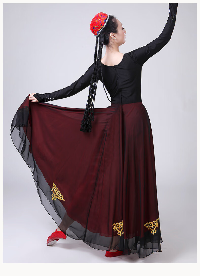 新疆舞蹈演出服装演出服新维吾族练习裙民族舞蹈维族服装女 单独连体