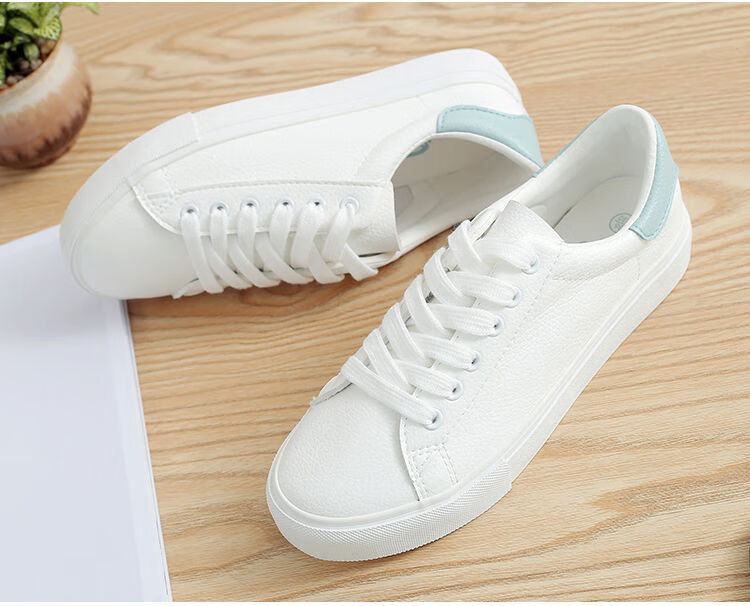 ogbi2022春季新款小白鞋女学生韩版百搭皮面纯白平底鞋子女春季板鞋子