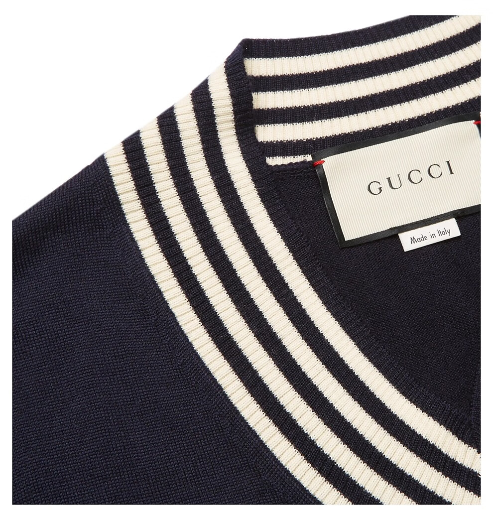 gucci古驰男女通用蜜蜂图案v领羊毛针织衫上衣496442x9i004650蓝色s
