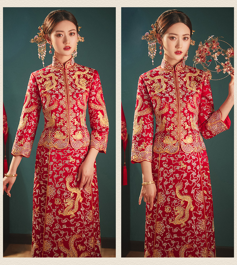 中式婚礼新娘服装凤冠霞帔龙凤褂大五福秀禾服年新款结服春夏婚服嫁衣