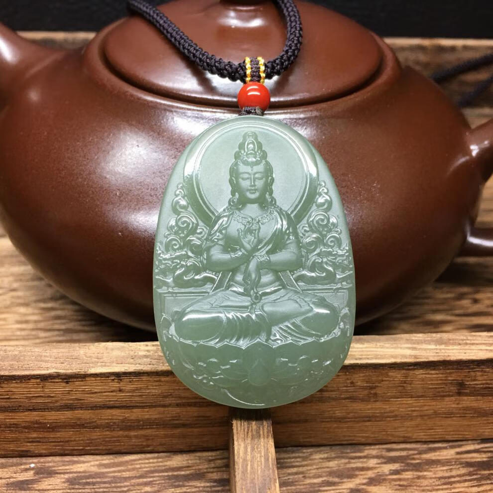 和田玉观音吊坠坐莲观音挂件菩萨牌子观音男款玉石项链【图片 价格