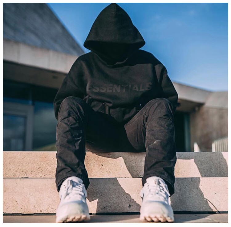 fearofgod复线essentials胸前压胶字母宽松连帽卫衣男女fog高街黑色m