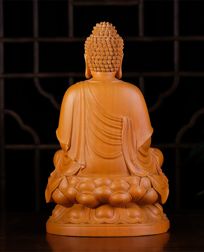 美其美纳香樟木雕药师佛像释迦牟尼佛神像供奉家用客厅摆件三宝佛佛像