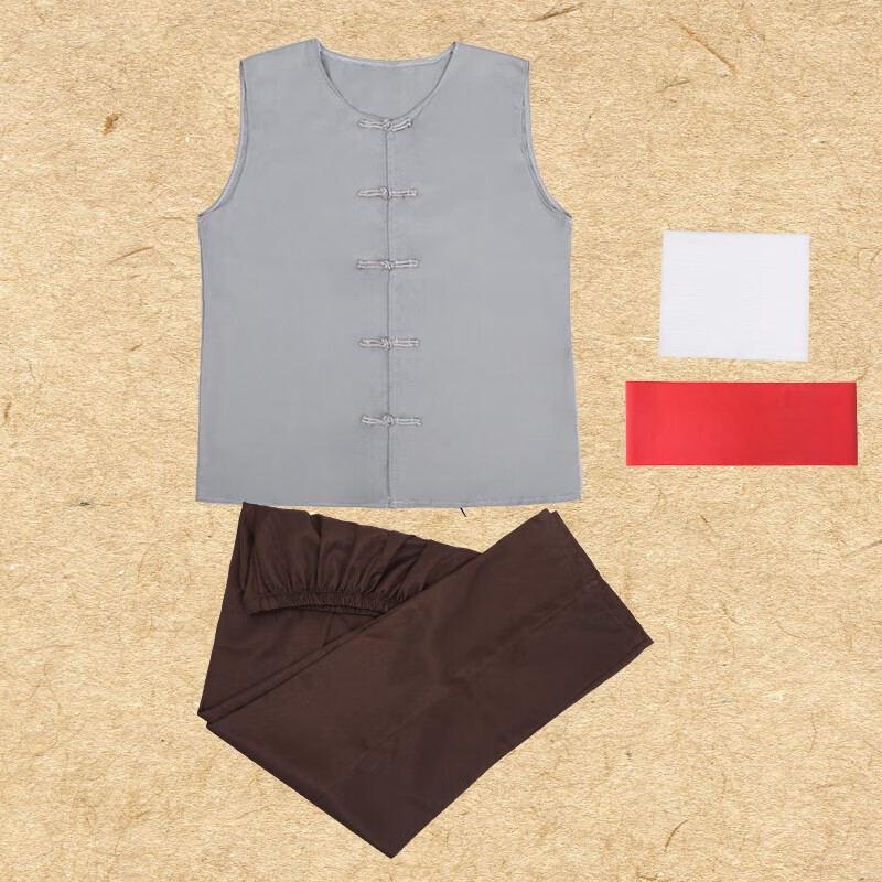 复古农民男马甲背心马褂服装陕北农村阿宝汗衫儿 土黄色上衣 藏青色