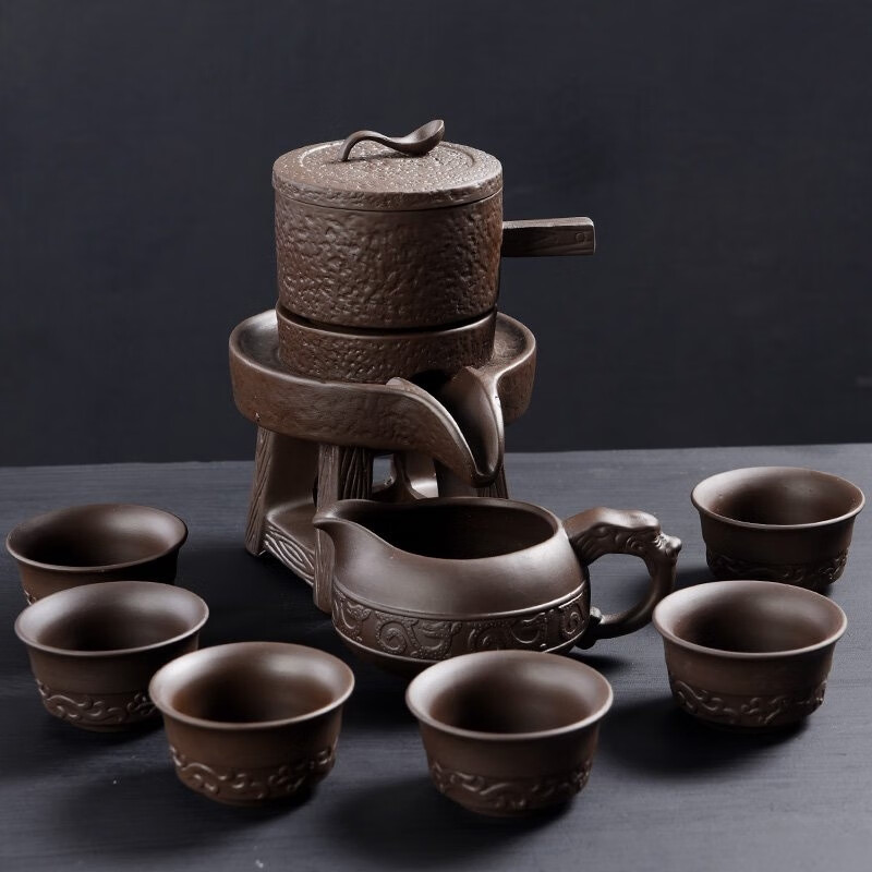 钧瓷茶具喝茶磨盘茶具自动紫砂石磨茶具磨盘茶壶神器家用怀旧旋转出水