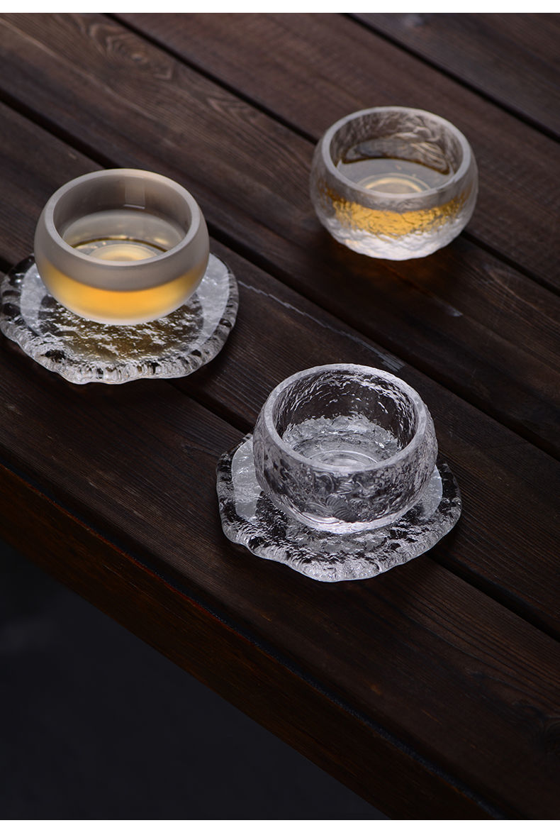 玻璃小茶杯功夫茶具套装家用品茗杯子耐热透明雨露磨砂玻璃杯茶盏水杯