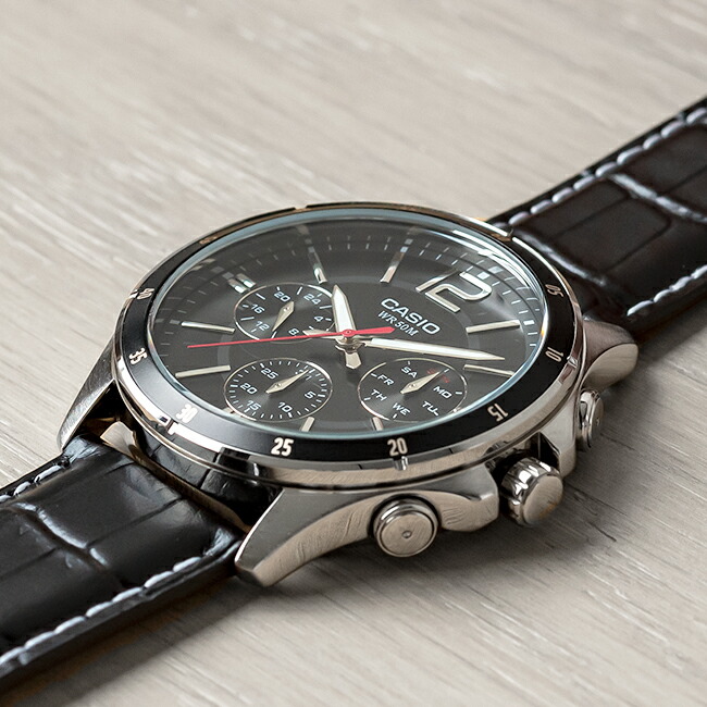 卡西欧手表男casiomtp1374d1a三眼防水黑暗之心商务钢带石英表同款