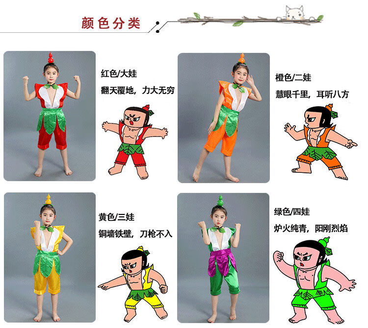 纤月情六一儿童葫芦娃葫芦兄弟童装男女童成人衣服表演演出服幼儿小孩