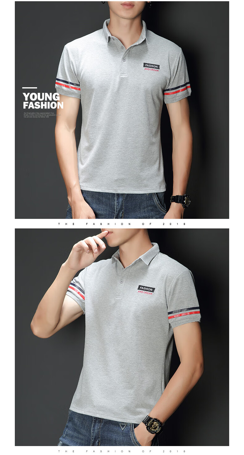 罗威凯狮男士短袖polo衫夏季带领t恤青年男装半袖宽松夏装衬衫领保罗