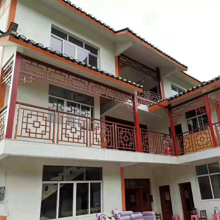 智家派 中式仿古铝合金护栏护栏四合院木纹外墙铝围栏定制格栅 定制