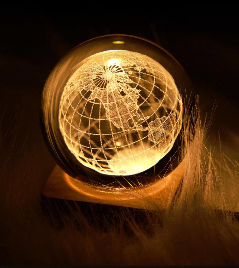 辉导宇宙小夜灯生日礼物发光水晶球3d内雕立体雕刻月球太阳系银河系