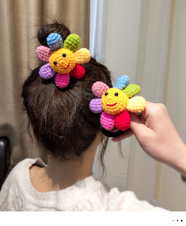 唯诚太阳花头饰发绳毛线花朵可爱发饰扎马尾头绳女秋冬扎头发儿童太阳