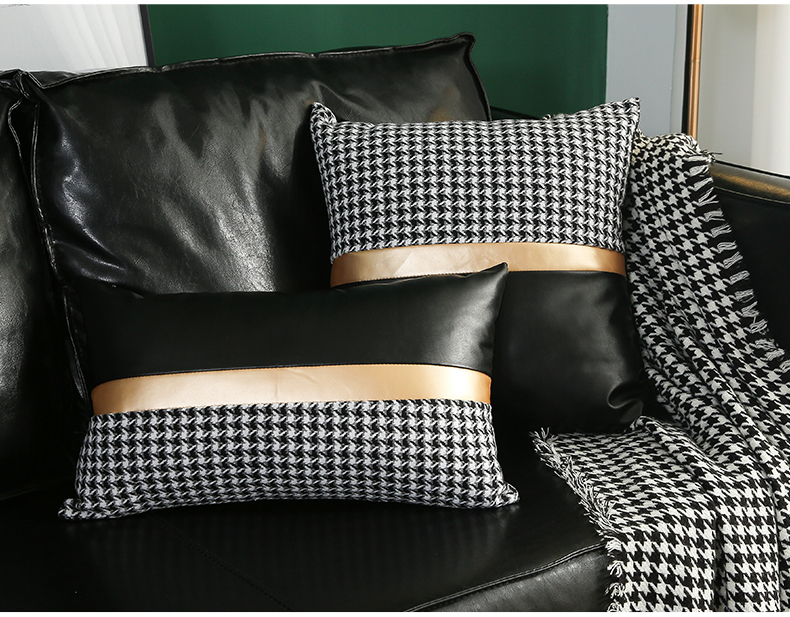简约客厅皮沙发靠垫护腰床头靠枕套威尔士黑色双拼抱枕3050单独枕套