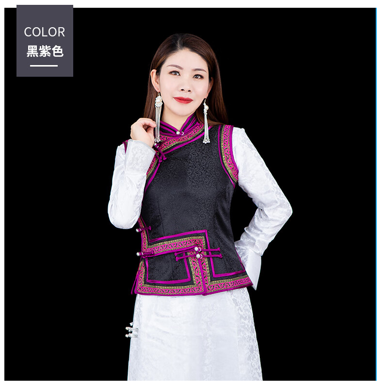 蒙古服装女马甲民族特色双层黑色里衬蒙古族款时尚女士少数民族 红色