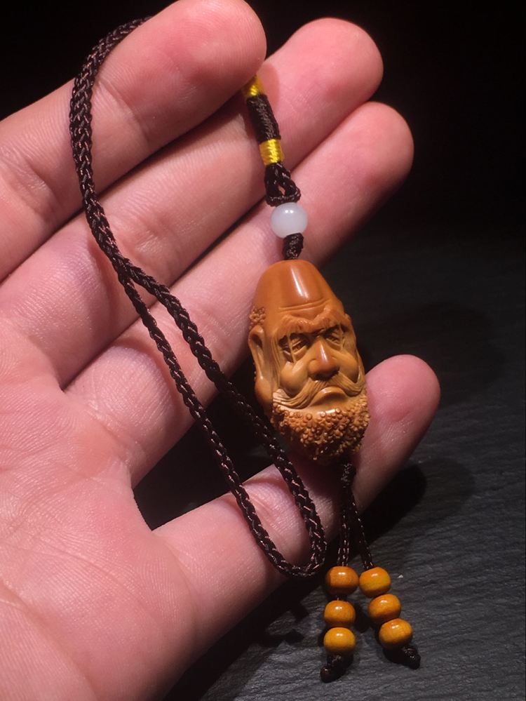 橄榄核串吊雕刻达摩头单籽核雕文玩男士手串吊坠手工老油核