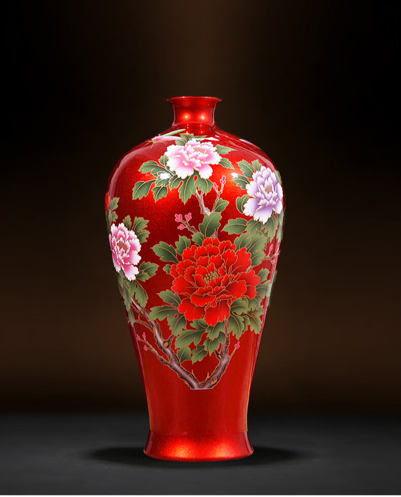 禾佳成家里的装饰品陶瓷器喜庆喜事红色花瓶插花中式家居客厅装饰品