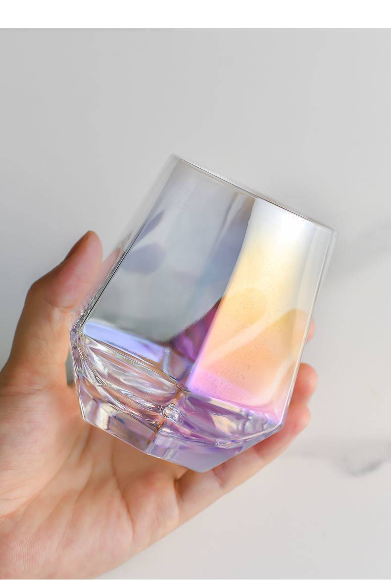 极光六角杯 六棱玻璃杯家用透明ins高颜值网红喝水杯子果汁杯创意六角