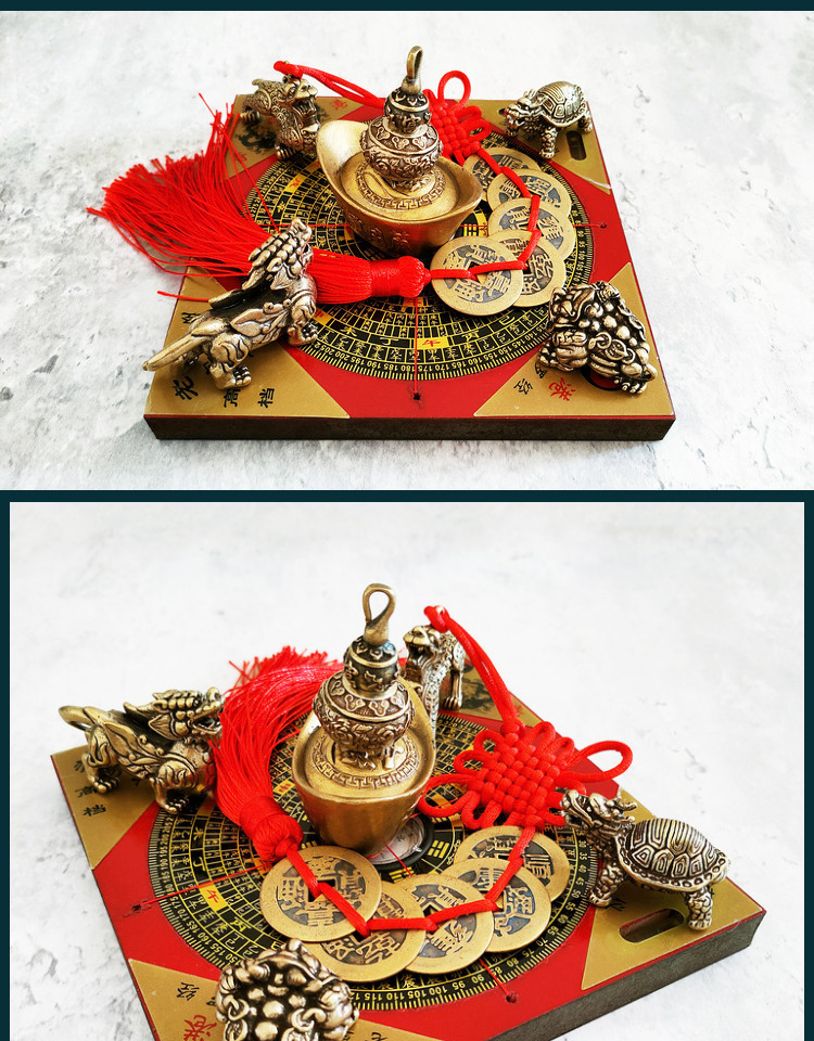 懿溪家居聚财阵转运金蟾貔貅麒麟龙龟小葫芦客厅书房桌面摆件铜钱小号