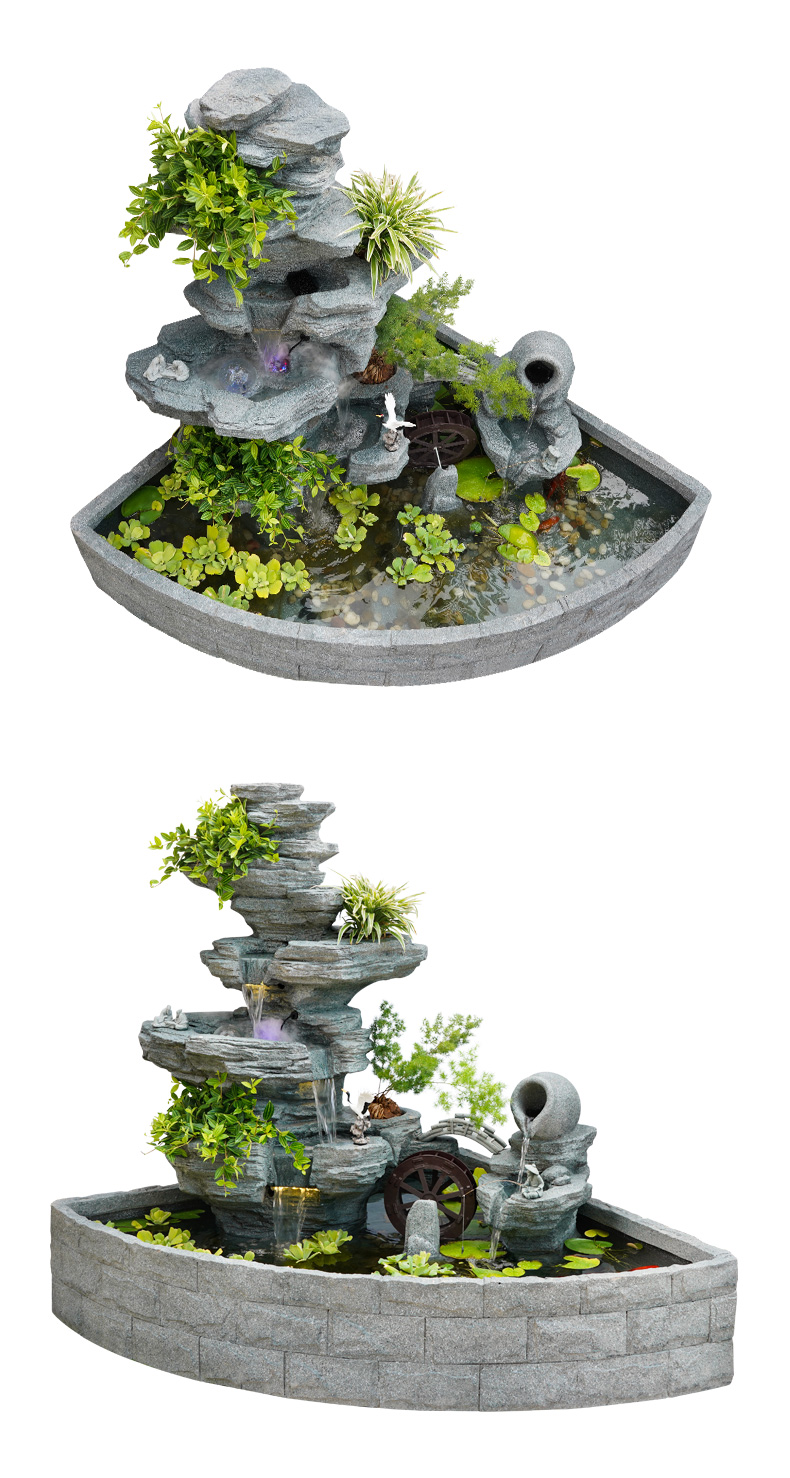 家庭小型假山流水 瓷韵雾语庭院景观装饰假山水景摆件阳台鱼池造景